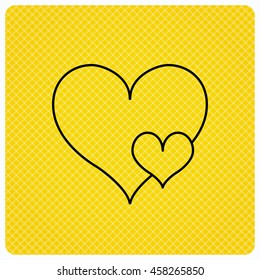 Love hearts icon. Lovers sign. Couple relationships. Linear icon on orange background. Vector