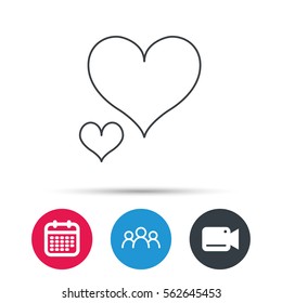 Love hearts icon. Lovers sign. Couple relationships. Group of people, video cam and calendar icons. Vector