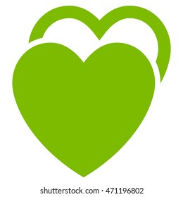 Love Hearts icon. Vector style is flat iconic symbol with rounded angles, eco green color, white background.