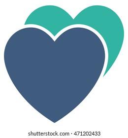 Love Hearts icon. Vector style is bicolor flat iconic symbol with rounded angles, cobalt and cyan colors, white background.