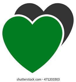 Love Hearts icon. Vector style is bicolor flat iconic symbol with rounded angles, green and gray colors, white background.