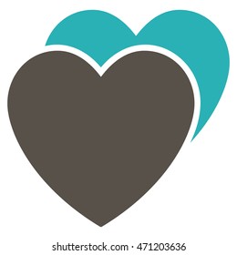 Love Hearts icon. Vector style is bicolor flat iconic symbol with rounded angles, grey and cyan colors, white background.