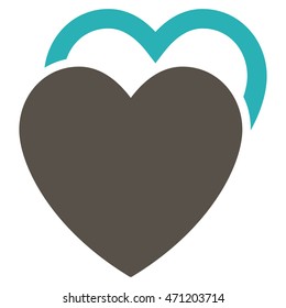 Love Hearts icon. Vector style is bicolor flat iconic symbol with rounded angles, grey and cyan colors, white background.