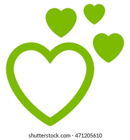 Love Hearts icon. Vector style is flat iconic symbol with rounded angles, eco green color, white background.