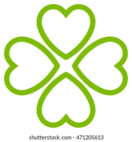 Love Hearts icon. Vector style is flat iconic symbol with rounded angles, eco green color, white background.