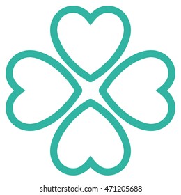 Love Hearts icon. Vector style is flat iconic symbol with rounded angles, cyan color, white background.
