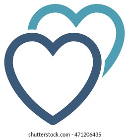 Love Hearts icon. Vector style is bicolor flat iconic symbol with rounded angles, cyan and blue colors, white background.