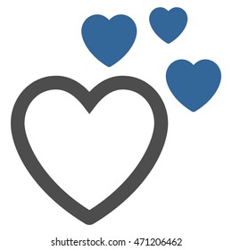 Love Hearts icon. Vector style is bicolor flat iconic symbol with rounded angles, cobalt and gray colors, white background.