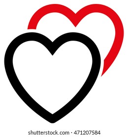 Love Hearts icon. Vector style is bicolor flat iconic symbol with rounded angles, intensive red and black colors, white background.