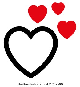 Love Hearts icon. Vector style is bicolor flat iconic symbol with rounded angles, intensive red and black colors, white background.