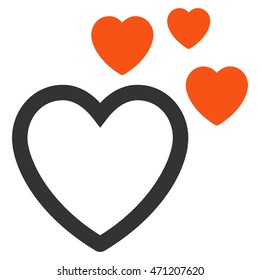Love Hearts icon. Vector style is bicolor flat iconic symbol with rounded angles, orange and gray colors, white background.