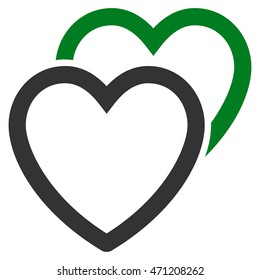 Love Hearts icon. Vector style is bicolor flat iconic symbol with rounded angles, green and gray colors, white background.