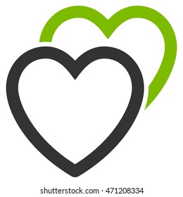Love Hearts icon. Vector style is bicolor flat iconic symbol with rounded angles, eco green and gray colors, white background.