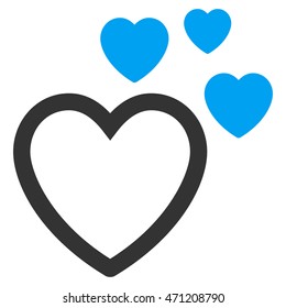 Love Hearts icon. Vector style is bicolor flat iconic symbol with rounded angles, blue and gray colors, white background.