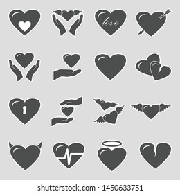 Love And Hearts Icons. Sticker Design. Vector Illustration.