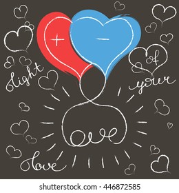 Love hearts light electric art lettering inscription your red blue hearts illustration