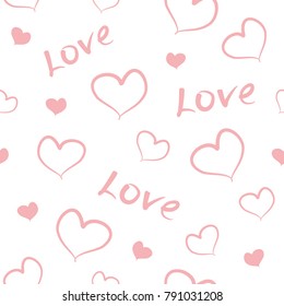 Love and hearts light pink seamless pattern. One or two tone, vector.