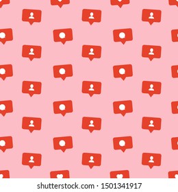 Love hearts pattern. Like, followers, comments. Speech bubbles. Seamless pattern.