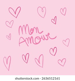 love hearts pink lettering romantic hand-drawn valentine card design