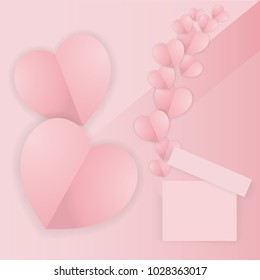 love, hearts, pink
Valentines hearts with gift box postcard. Paper flying elements on pink background. Vector symbols of love in shape of heart for Happy greeting card, birthday greeting card design