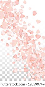 Love Hearts Random Falling Background. St. Valentine's Day pattern Wallpaper. Vector Illustration for Cards, Banners, Posters, Flyers for Wedding, Anniversary, Birthday Party, Sales.