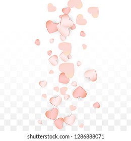 Love Hearts Random Falling Background. St. Valentine's Day pattern Design Element. Vector Illustration for Cards, Banners, Posters, Flyers for Wedding, Anniversary, Birthday Party, Sales.