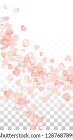 Love Hearts Random Falling Background. St. Valentine's Day pattern Texture. Vector Illustration for Cards, Banners, Posters, Flyers for Wedding, Anniversary, Birthday Party, Sales.