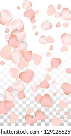 Love Hearts Random Falling Background. St. Valentine's Day pattern Wallpaper. Vector Illustration for Cards, Banners, Posters, Flyers for Wedding, Anniversary, Birthday Party, Sales.