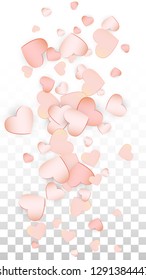 Love Hearts Random Falling Background. St. Valentine's Day pattern Romantic Scattered Hearts. Vector Illustration for Cards, Banners, Posters, Flyers for Wedding, Anniversary, Birthday Party, Sales.