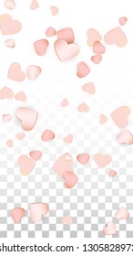 Love Hearts Random Falling Background. St. Valentine's Day pattern Romantic Scattered Hearts. Vector Illustration for Cards, Banners, Posters, Flyers for Wedding, Anniversary, Birthday Party, Sales.