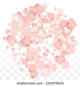 Love Hearts Random Falling Background. San Valentin Day pattern Texture. Vector Illustration for Cards, Banners, Posters, Flyers for Wedding, Anniversary, Birthday Party, Sales.