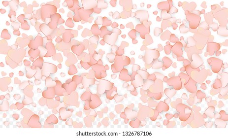 Love Hearts Random Falling Background. St. Valentine's Day pattern Wallpaper. Vector Illustration for Cards, Banners, Posters, Flyers for Wedding, Anniversary, Birthday Party, Sales.