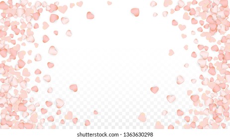 Love Hearts Random Falling Background. St. Valentine's Day pattern Wallpaper. Vector Illustration for Cards, Banners, Posters, Flyers for Wedding, Anniversary, Birthday Party, Sales.