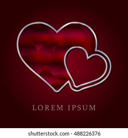 Love hearts Red Crystal Ruby with Silver Precious Jewel Icon / Logo Design
