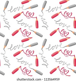 love and hearts red gray crayons  seamless pattern