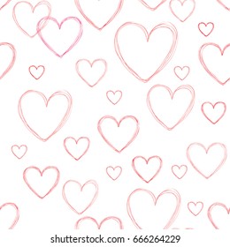 Love hearts seamless doodle line pattern. Valentine day holiday background