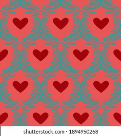 Love hearts seamless pattern. Creative illustration with shapes of wings. Pink background is easy to change. Vector 10
