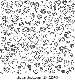 Love hearts seamless pattern. Doodle heart. Romantic background. Vector illustration