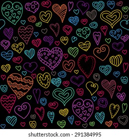 Love hearts seamless pattern. Doodle heart. Romantic background. Vector illustration