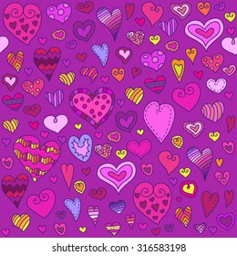 Love hearts seamless pattern. Doodle heart. Romantic background. Vector illustration