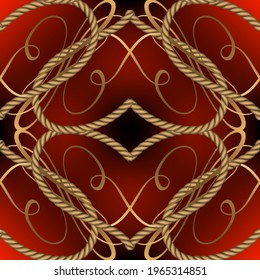 Liebe Herzen nahtloses Muster. Moderner, ornamentaler Vektorgrafik-Hintergrund. Wiederholen Sie dekorative Goldsaiten und Seile-Ornamente. Handgezeichnet buntes strukturiertes Blumendesign mit Seilen, Saiten, Linien.