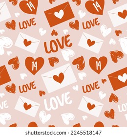 Me encanta el patrón fluido de los corazones en el Día de San Valentín para regalo, envolver papel, tarjeta. Arte de tipografía, carta de amor, 14 de febrero.