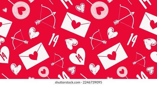 Love hearts seamless pattern on Valentine's Day for gift, wrapping paper, card. Typography art, love letter, 14 February.