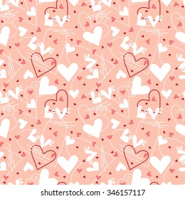 Love. Hearts seamless pattern. Pink Valentines background. Happy Valentine's Day.