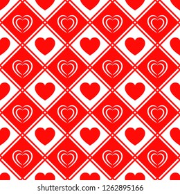 Love hearts seamless pattern. Valentine's Day background. Romantic repeated texture for greeting cards, invitation and holiday design, cloth prints, wrapping paper. Vector illustration. Bright color