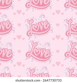 Love and hearts seamless pattern for valentine's day.  Vector illustration.