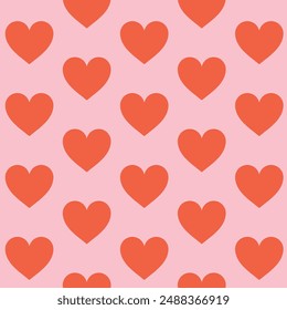 Love hearts seamless romantic pattern. Orange hearts seamless pattern on pink background. Vector illustration for weding day ornament design. I love you symbol. Happy Valentine's Day texture.