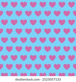 Love hearts seamless romantic pattern. Pink hearts seamless pattern on blue background. Vector illustration for weding day ornament design. I love you symbol. Happy Valentine's Day texture.