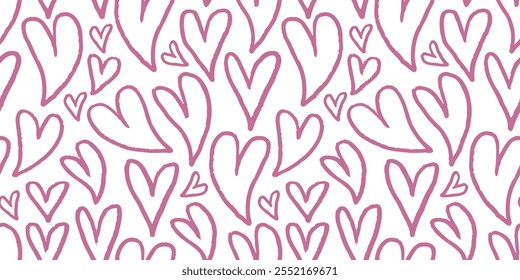 Corazones de amor sin patrón romántico. Patrón transparente de corazones rosados. diseño de adorno de día de boda. Textura feliz del día de San Valentín. Ilustración vectorial