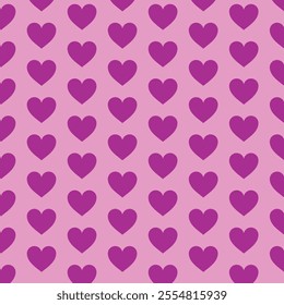 Love hearts seamless romantic pattern. Purple hearts seamless pattern on a pink background. Vector illustration for weding day ornament design. I love you symbol. Happy Valentine's Day texture.